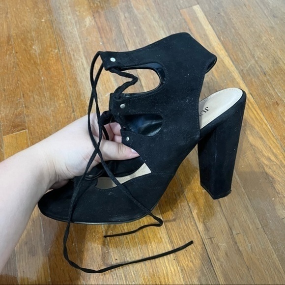 🩷 just fab black lace up chunky heels - Picture 9 of 12